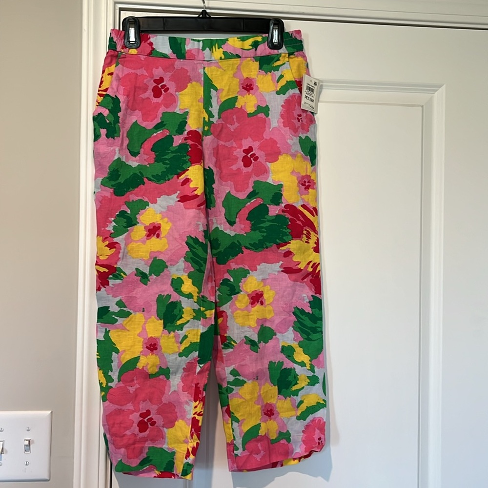 NWT Floral Print Cropped Linen Pants PS